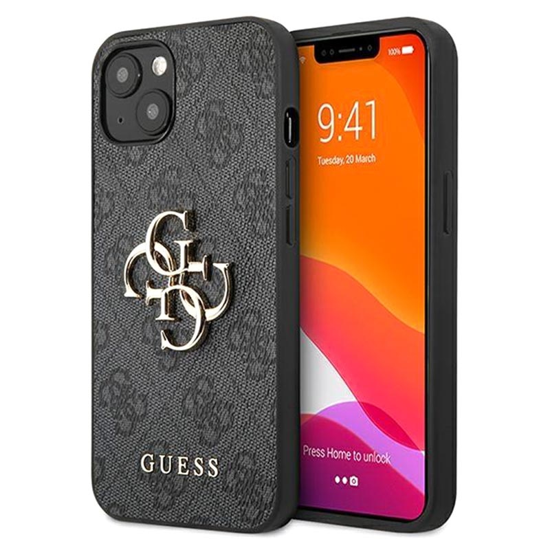 Casa célula abeja Carcasa Híbrida Guess 4G Big Metal Logo para iPhone 13 Mini