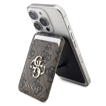 Tarjetero metálico con logotipo Guess 4G y soporte - Compatible con MagSafe - Marrón