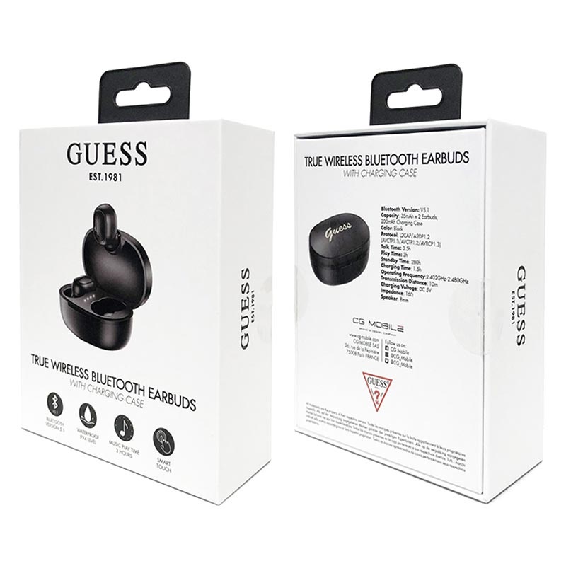 Guess Auriculares Bluetooth con Estuche de base de carga en Negro Guess Auriculares Bluetooth con Estuche de base de carga en Negro