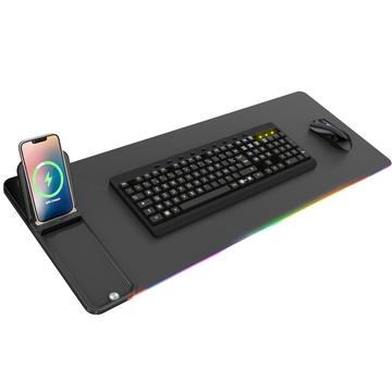 Alfombrilla de escritorio H18 RGB con cargador inalámbrico de 15W y soporte plegable para teléfono - Negro