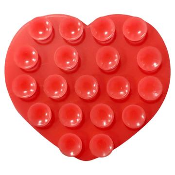 Soporte para teléfono con ventosa de silicona adhesiva en forma de corazón - Rojo