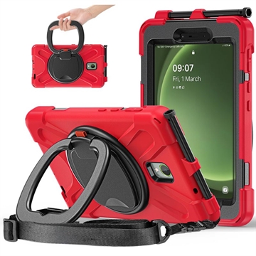 Funda con Correa de Mano Heavy Duty 360 para Samsung Galaxy Tab Active5 - Rojo / Negro
