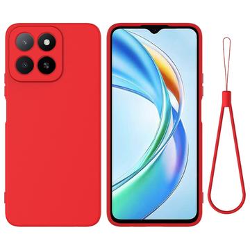 Honor X5b/X5b Plus Funda de silicona líquida con correa de mano - Rojo