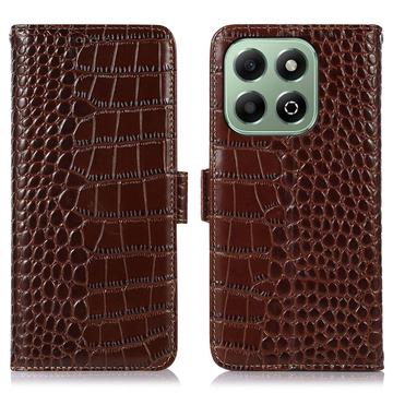 Funda Crocodile con RFID para Honor X6b - Estilo Cartera - Marrón