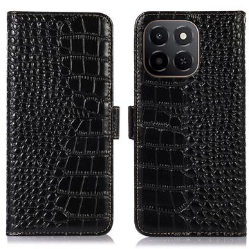 Funda Crocodile con RFID para Honor X6c - Estilo Cartera - Negro