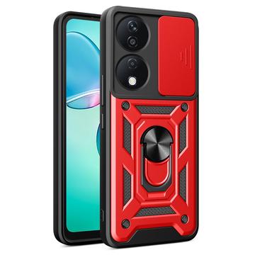 Funda Híbrida con Anillo Giratorio y Protector de Cámara para Honor X7b/90 Smart - Rojo