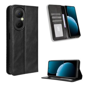 Funda con Cierre Magnético Retro para Huawei Enjoy 80 - Estilo Cartera - Negro