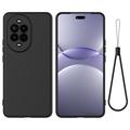 Huawei Nova 13 Pro Funda de silicona líquida con correa de mano - Negro