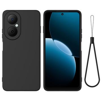 Huawei Nova Y73 Funda de silicona líquida con correa de mano - Negro
