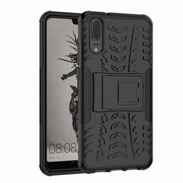 Antideslizante Funda Híbrida con Soporte para Huawei P20 - Negro