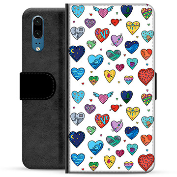 Funda Cartera Premium para Huawei P20 - Corazones