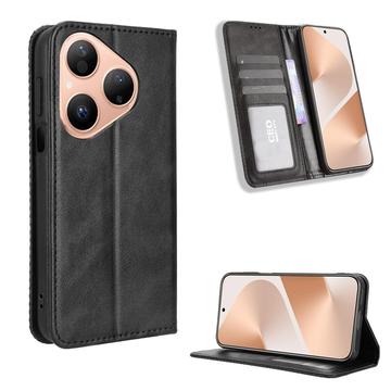 Funda con Cierre Magnético Retro para Huawei Pura 80 - Estilo Cartera - Negro