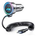 Joyroom JR-CL07 Cargador de coche rápido con cable 3 en 1 72W - USB-C, USB-A - Negro
