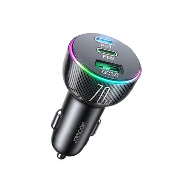 Joyroom JR-CL26 Cargador de coche de 70 W con 3 puertos - 2x USB-C, USB-A - Negro