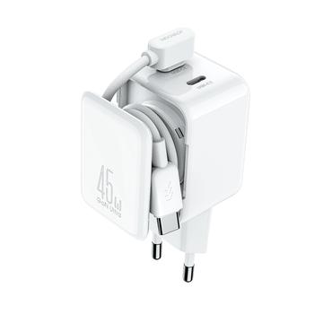 Joyroom JR-TCL05 Cargador de pared GaN de 45 W con dos puertos USB-C y organizador de cables - Blanco