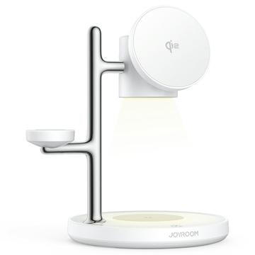 Joyroom JR-W23 Qi2 4 en 1 Cargador Magnético Inalámbrico 15W con Luz Nocturna - Blanco