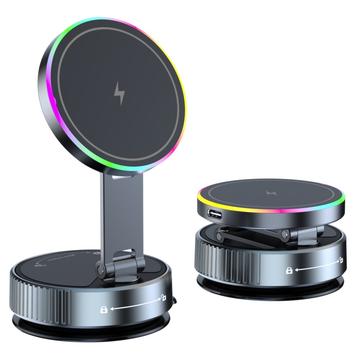 K3 Soporte magnético giratorio para coche/Cargador inalámbrico con luz de colores