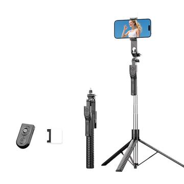 K50 Bluetooth Selfie Stick Trípode con mando a distancia TikTok, luz de relleno de 6 modos - Negro