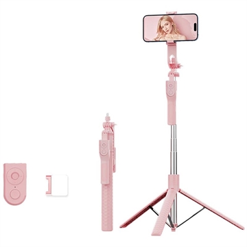 K50 Bluetooth Selfie Stick Trípode con Control Remoto TikTok, Luz de Relleno de 6 Modos - Rosa