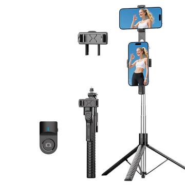 K50 Clip doble para teléfono Bluetooth Selfie Stick Trípode con mando a distancia - Negro