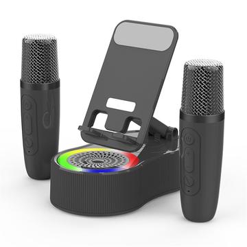 K500 Soporte giratorio para teléfono con altavoz Bluetooth y 2 micrófonos de karaoke - Negro