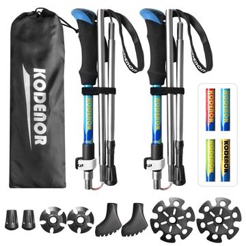 KODENOR 2 PCS Collapsible Trekking Pole Set For Trekking Camping Travelling Climbing Short Style - Azul