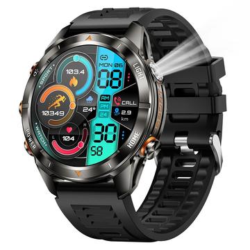 Reloj deportivo inteligente KT80 - Sumergible 3ATM, llamadas Bluetooth, pantalla táctil HD de 1.46", linterna integrada - Negro