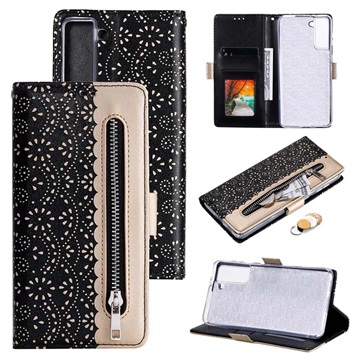 Lace Pattern Samsung Galaxy A20e Wallet Case - Black