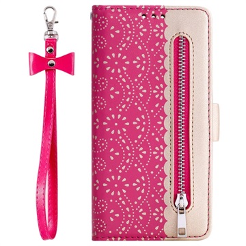 Funda Lace Pattern para Samsung Galaxy Note10 - Estilo Cartera - Rosa Fuerte