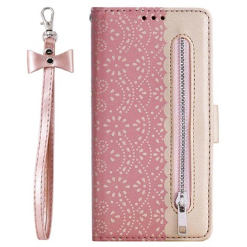 Funda Lace Pattern para iPhone 11 Pro - Estilo Cartera - Rosa Dorado