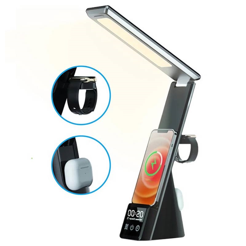 Lámpara con Reloj Despertador y Cargador Inalámbrico iPhone - Negro