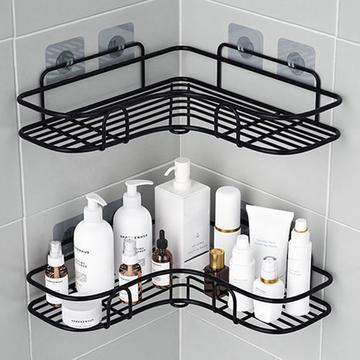 Estante esquinero grande de metal para cuarto de baño - Negro