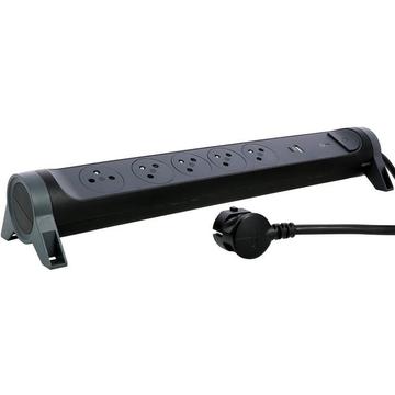 Legrand 049429 Regleta giratoria de 5 tomas 2P+T con USB-A y USB-C - 3680W/16A - Negro