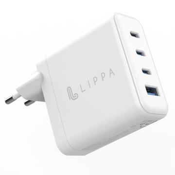 Cargador de pared Lippa 100W PD & QC GaN - 3x USB-C, USB-A - Blanco