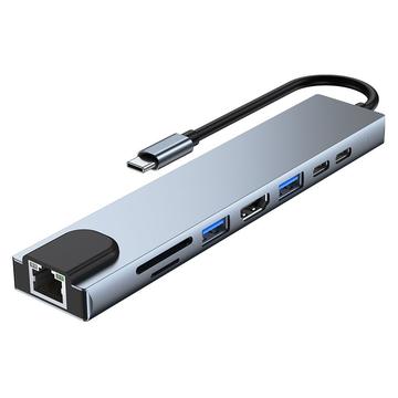 Hub USB-C 8 en 1 de 87 W Lippa - PD, 4K - Gris