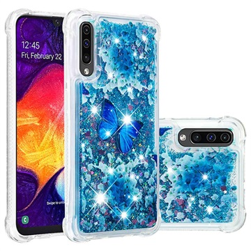 Carcasa de TPU Liquid Glitter para Samsung Galaxy A50 - Mariposa Azul