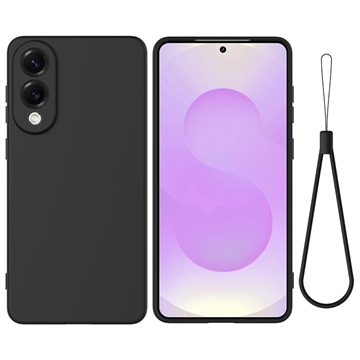 Samsung Galaxy S25 Edge Funda de silicona líquida con correa de mano - Negro