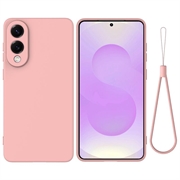 Samsung Galaxy S25 Edge Funda de silicona líquida con correa de mano - Rosa