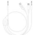 MH045S Cable de audio para coche 3 en 1 - USB-C, Lightning, 3.5mm - Blanco