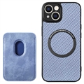 Carcasa con Tarjetero para iPhone 15 - Fibra de Carbon - Azul