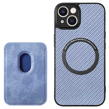Carcasa con Tarjetero para iPhone 15 - Fibra de Carbon - Azul