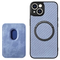 Carcasa con Tarjetero para iPhone 15 Plus - Fibra de Carbon - Azul