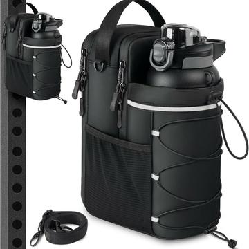 Bolsa magnética reflectante para gimnasia y actividades al aire libre con soporte para botella de agua - Negro