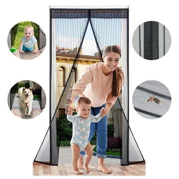 Cortina magnética de malla para puerta - 120x210cm - Negro