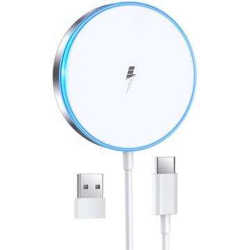 Cargador magnético inalámbrico con luz LED - 15W - Blanco