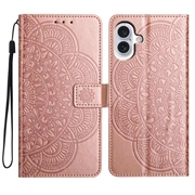 Funda Mandala Series para iPhone 16 Plus - Estilo Cartera - Rosa Dorado