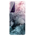 Funda TPU Marble Pattern Electrochapada IMD para Samsung Galaxy S21 FE 5G - Gris / Rosa
