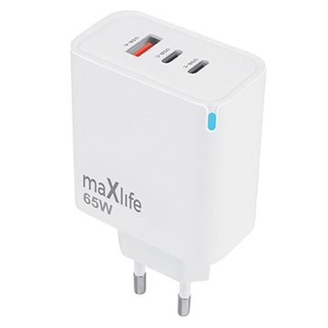 Maxlife MXTC-09-65ACC Cargador GaN - 65 W, 2x USB-C, USB-A - Blanco