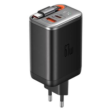 Mcdodo CH-4100 Cargador rápido GaN de 67W con cable USB-C retráctil - Negro
