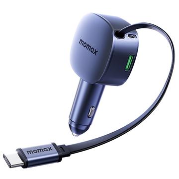Cargador de coche Momax 60W con cable USB-C retráctil - Gris oscuro
